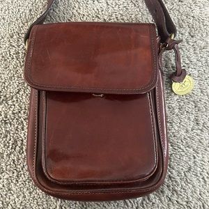 Brahmin crossbody brown leather golden tag messenger bag